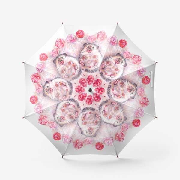 Зонт «Жизнерадостный Ежик, сердце, цветы»