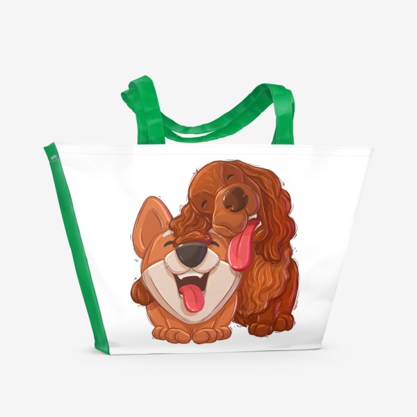 Пляжная сумка «Собаки Корги и Кокер спаниэль друзья»