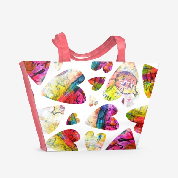 Пляжная сумка «Ты любима! Цветные сердечки с авторской живописью»