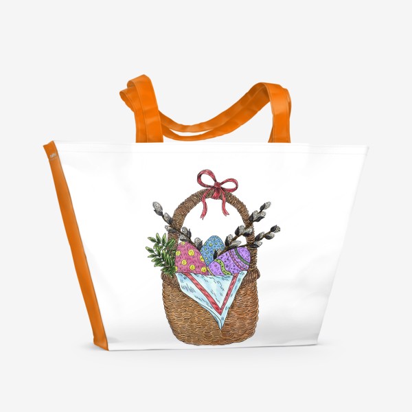 Пляжная сумка &laquo;Пасха. Корзина с яйцами и вербой&raquo;