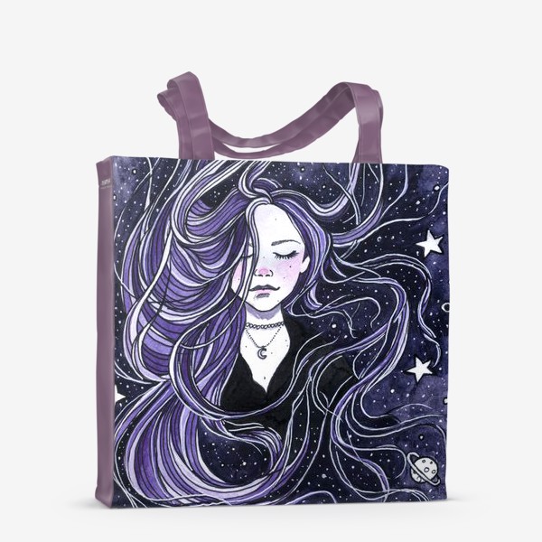 Сумка-шоппер «"Спокойствие" акварельная иллюстрация. Девушка с фиолетовыми волосами»
