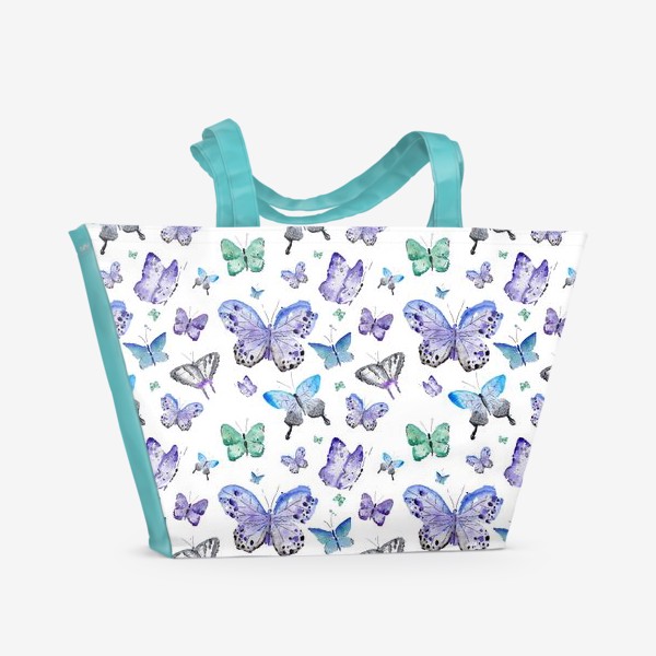 Пляжная сумка «Фиолетовые бабочки (на белом)»