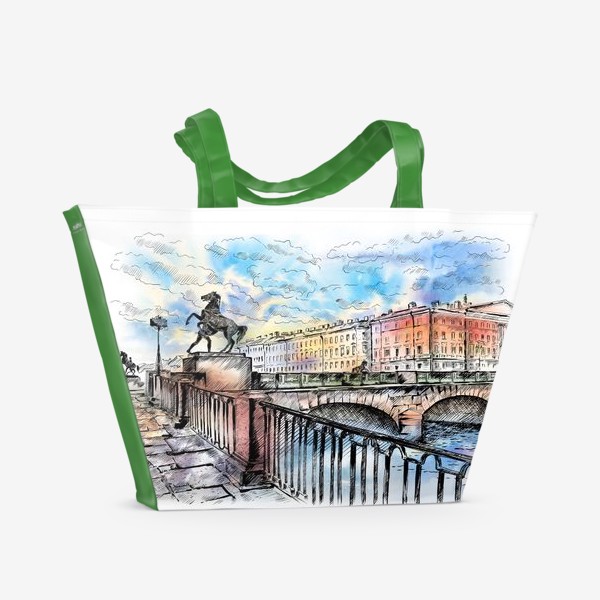 Пляжная сумка «Аничков мост с конями, Санкт-Петербург»