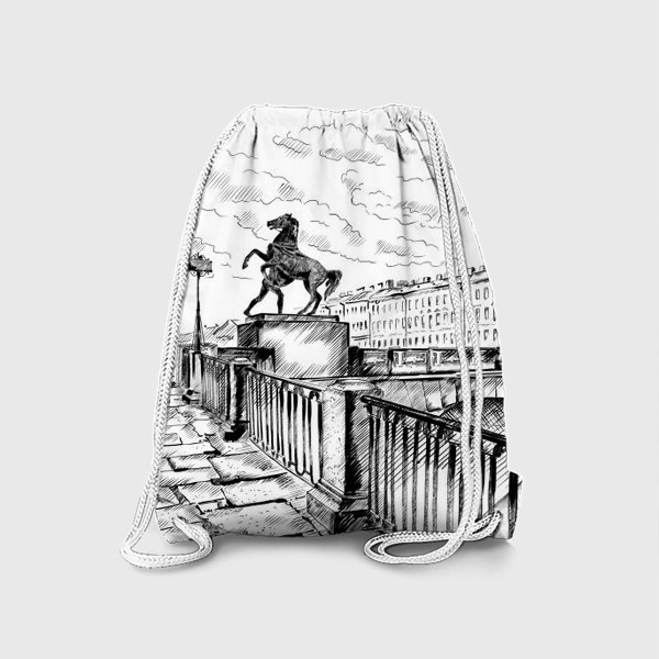 Рюкзак « Аничков мост с конями, Санкт-Петербург. Графика»