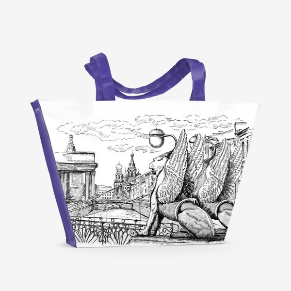 Пляжная сумка « Банковский мост с грифонами, Санкт-Петербург. Графика»