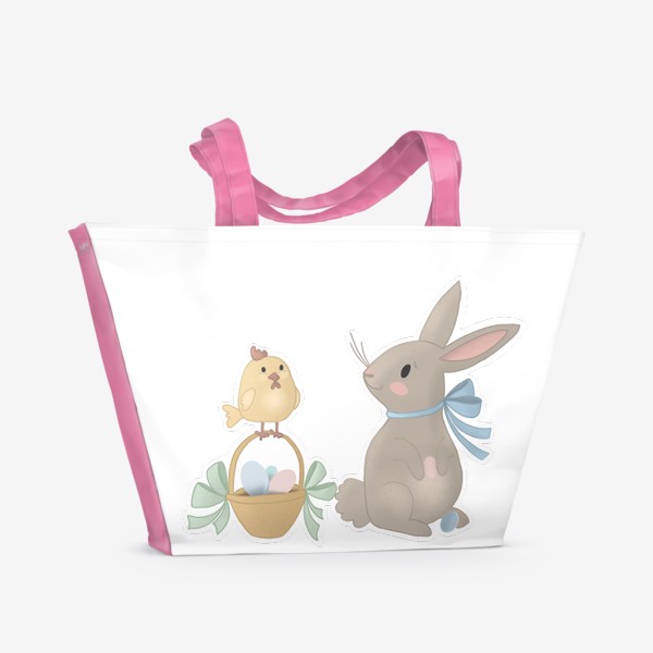 Пляжная сумка «Рисунок «Зайчик и цыпа»»