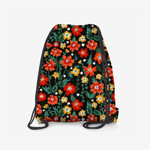 Рюкзак «Полевые яркие цветы на черном фоне»