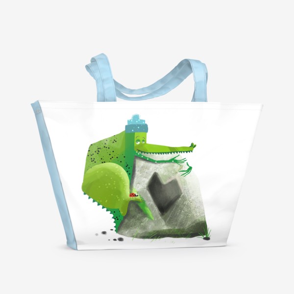 Пляжная сумка «Крокодил Ди и божья коровка Боко на камне»