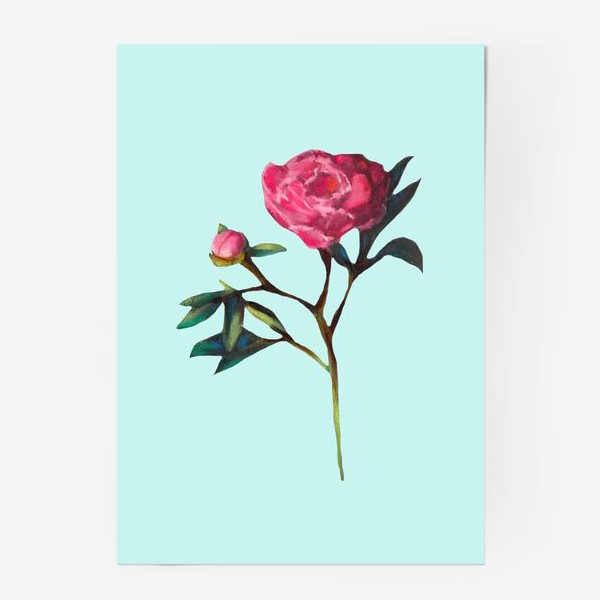 Постер «Пион на мятном фоне Весенние цветы Подарок на 8 марта Пастель»