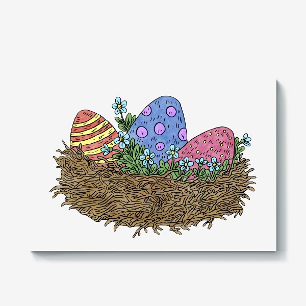 Холст &laquo;Пасха: композиция с яйцами и цветами в гнезде&raquo;