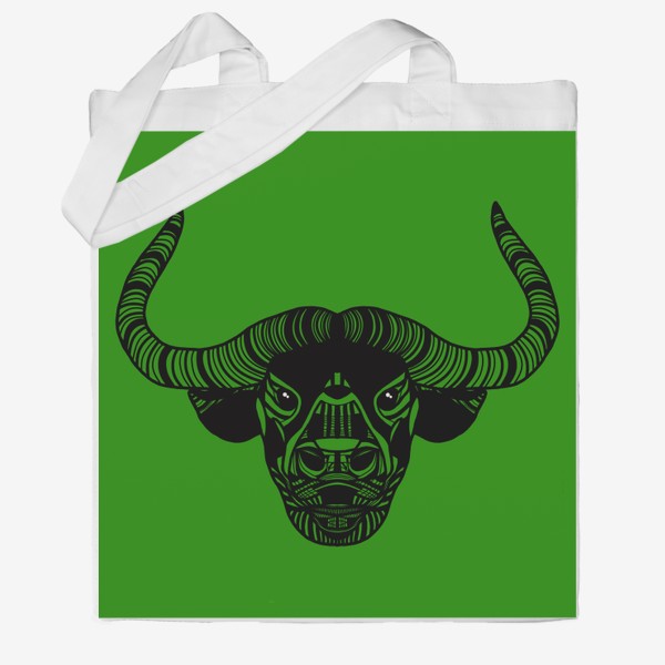 Сумка хб «Символ 2021 года - брутальный бык на зеленом фоне»