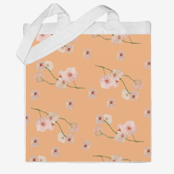 Сумка хб «Паттерн цветущая сакура на персиковом »