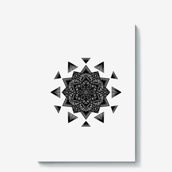 Холст &laquo;Черно-белый геометрический цветок мандала&raquo;