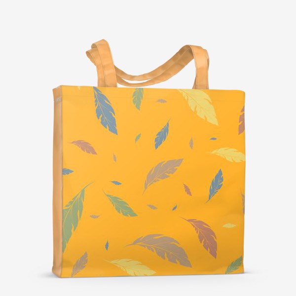 Сумка-шоппер «листья и перья на оранжевом»
