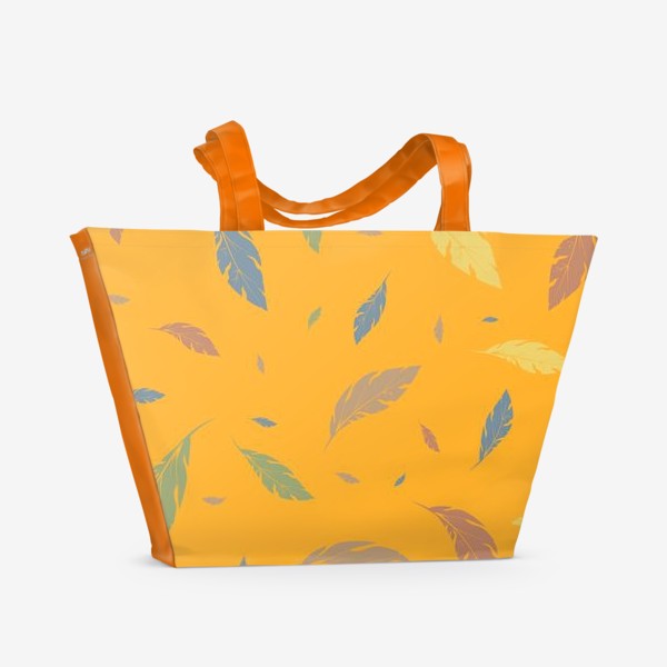 Пляжная сумка &laquo;листья и перья на оранжевом&raquo;