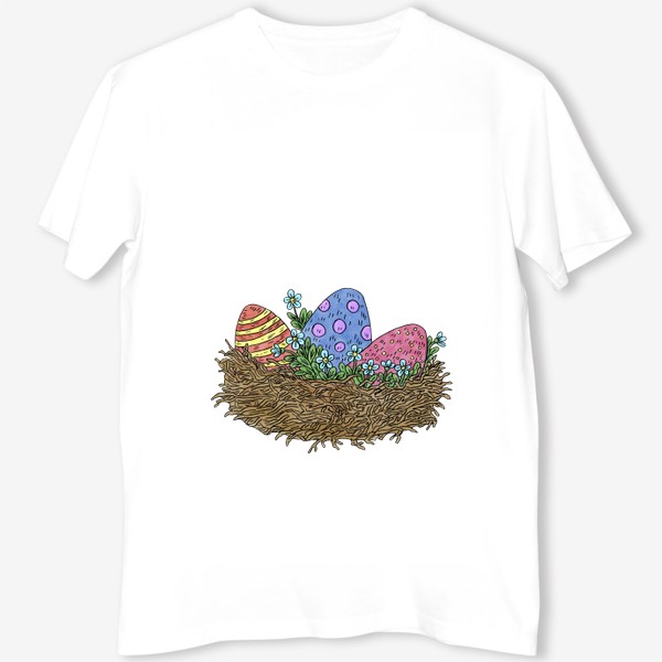 Футболка «Пасха: композиция с яйцами и цветами в гнезде»