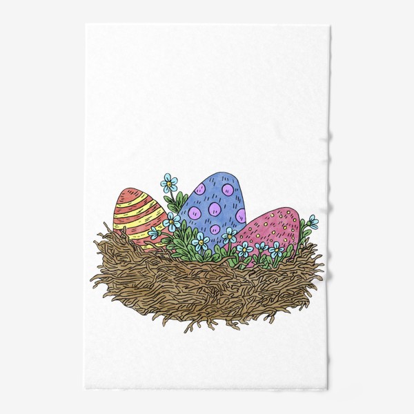 Полотенце &laquo;Пасха: композиция с яйцами и цветами в гнезде&raquo;