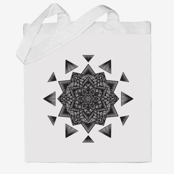 Сумка хб &laquo;Черно-белый геометрический цветок мандала&raquo;