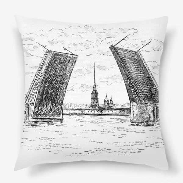 Подушка &laquo;Дворцовый мост, Санкт-Петербург. Графика&raquo;
