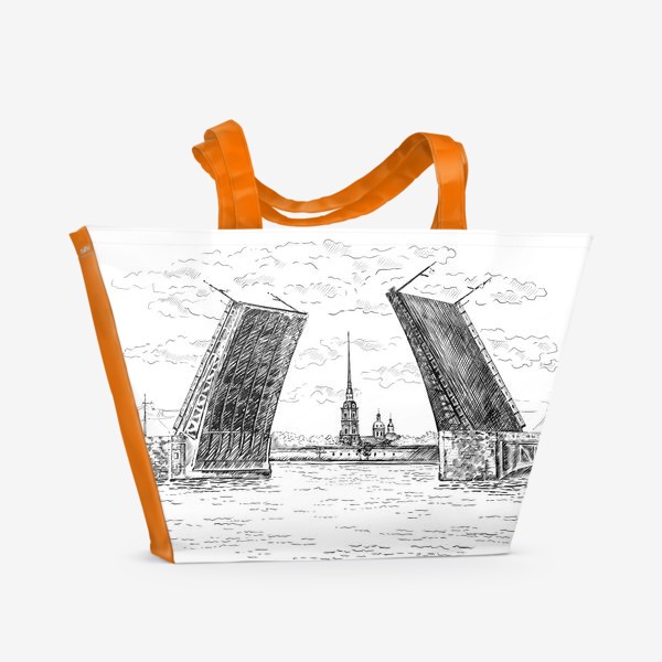 Пляжная сумка &laquo;Дворцовый мост, Санкт-Петербург. Графика&raquo;