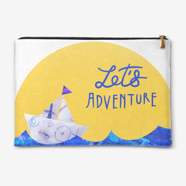 Косметичка «"Поприключаемся!" Let`s Adventure! Море, лодка, изумительный желтый фон: авторская живопись.»
