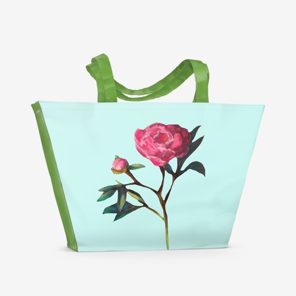 Пляжная сумка &laquo;Пион на мятном фоне Весенние цветы Подарок на 8 марта Пастель&raquo;