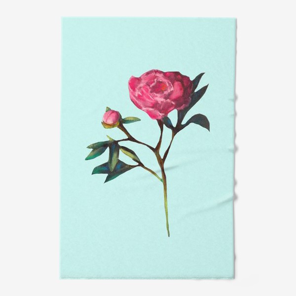 Полотенце «Пион на мятном фоне Весенние цветы Подарок на 8 марта Пастель»