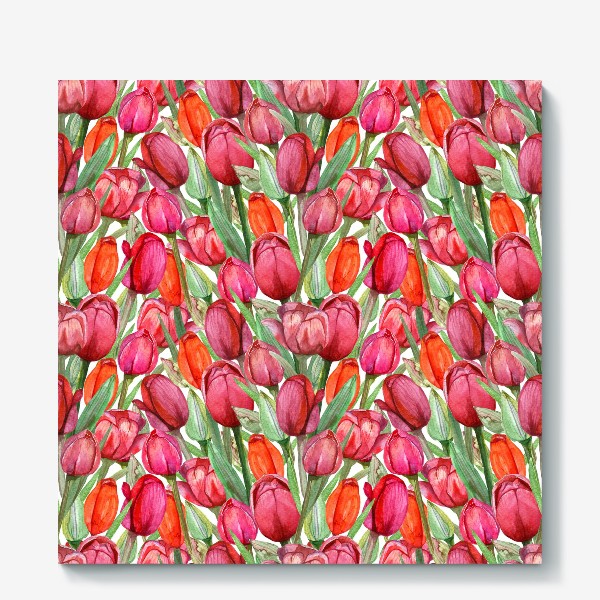 Холст «Акварельные тюльпаны, весенние цветы к 8 марта, на белом фоне»