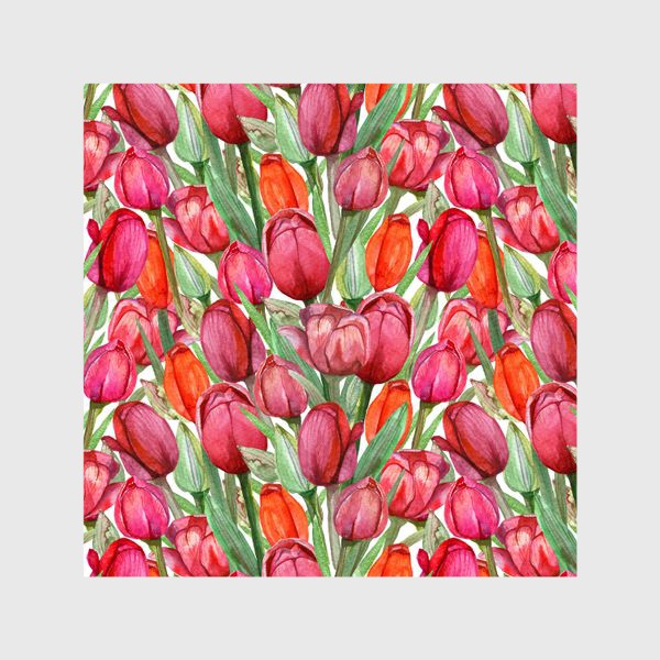 Шторы «Акварельные тюльпаны, весенние цветы к 8 марта, на белом фоне»