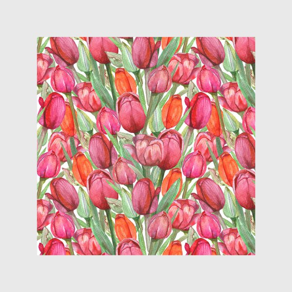 Скатерть «Акварельные тюльпаны, весенние цветы к 8 марта, на белом фоне»