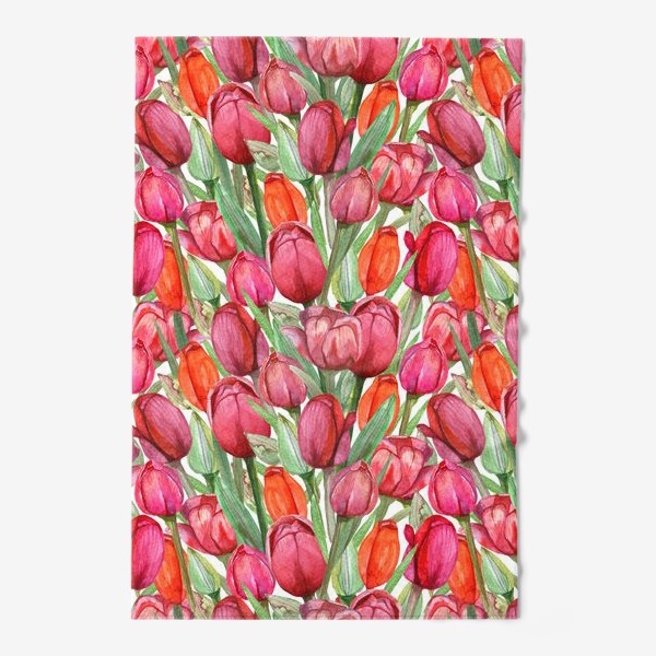 Полотенце «Акварельные тюльпаны, весенние цветы к 8 марта, на белом фоне»