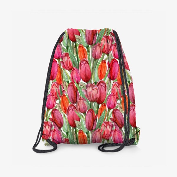 Рюкзак «Акварельные тюльпаны, весенние цветы к 8 марта, на белом фоне»
