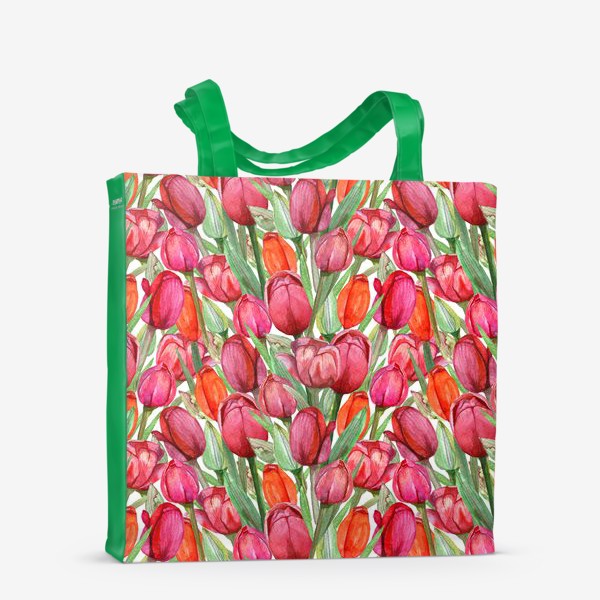 Сумка-шоппер &laquo;Акварельные тюльпаны, весенние цветы к 8 марта, на белом фоне&raquo;