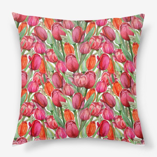 Подушка «Акварельные тюльпаны, весенние цветы к 8 марта, на белом фоне»