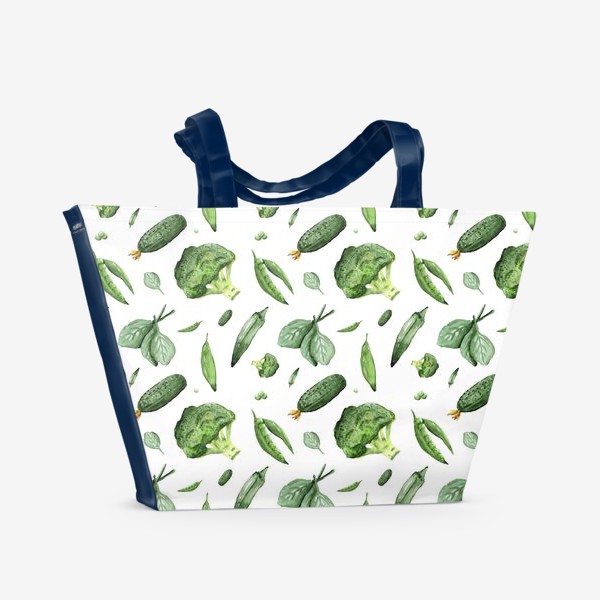 Пляжная сумка «Паттерн с зелеными овощами и шпинатом»