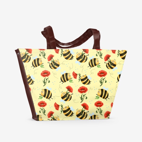 Пляжная сумка «Шмели с маками на желтом»