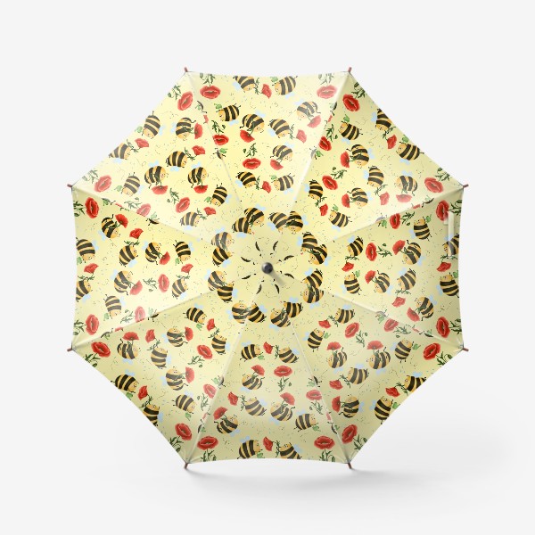Зонт «Шмели с маками на желтом»
