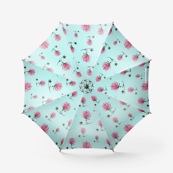 Зонт «Магнолии на мятном фоне Весенний узор Подарок на 8 марта Пастель»