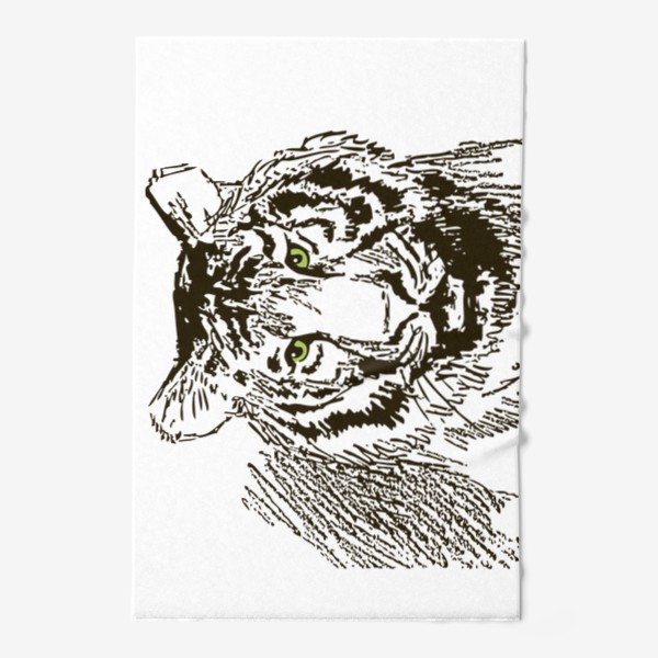 Полотенце &laquo;Скетч (набросок) тигр и надпись: Его жизнь в твоих руках&raquo;