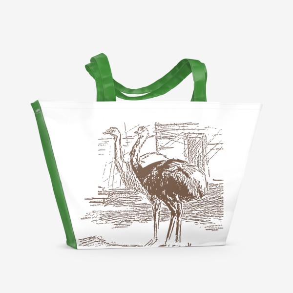 Пляжная сумка «Скетч (набросок) страусы и надпись: мы с тобой одно целое»