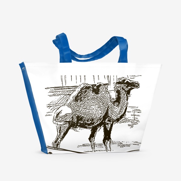 Пляжная сумка «Скетч (набросок) верблюд и надпись: я обидчивый, но отходчивый»