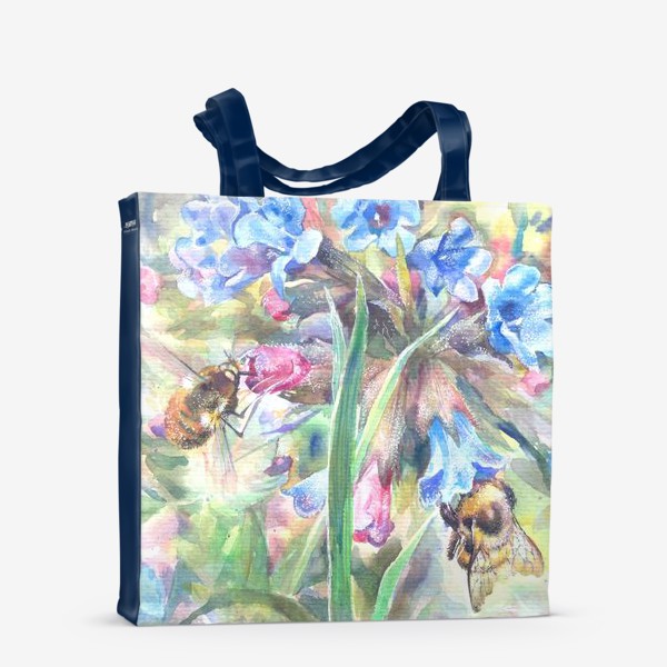 Сумка-шоппер &laquo;Цветы медуницы, шмель, весна&raquo;