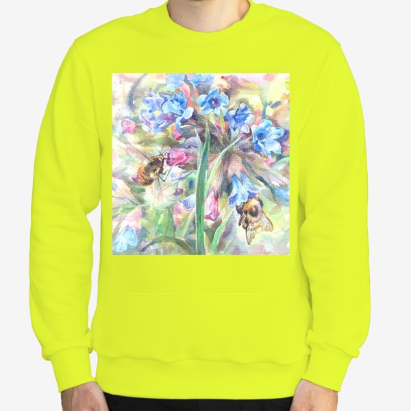 Свитшот «Цветы медуницы, шмель, весна»