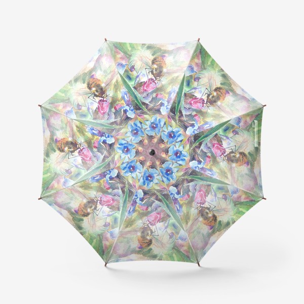Зонт «Цветы медуницы, шмель, весна»