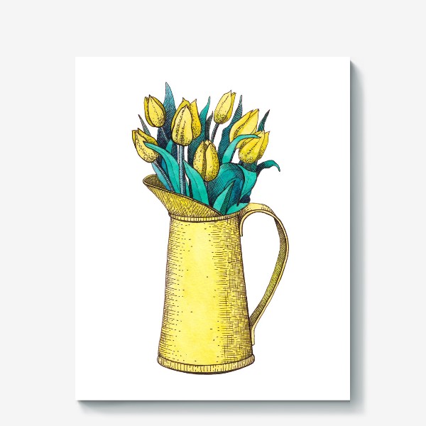 Холст «Букет тюльпанов в вазе. Весна. Желтый»