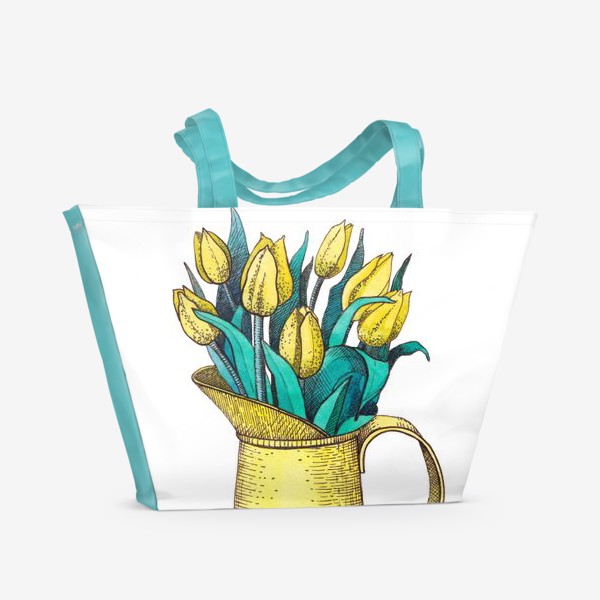 Пляжная сумка «Букет тюльпанов в вазе. Весна. Желтый»