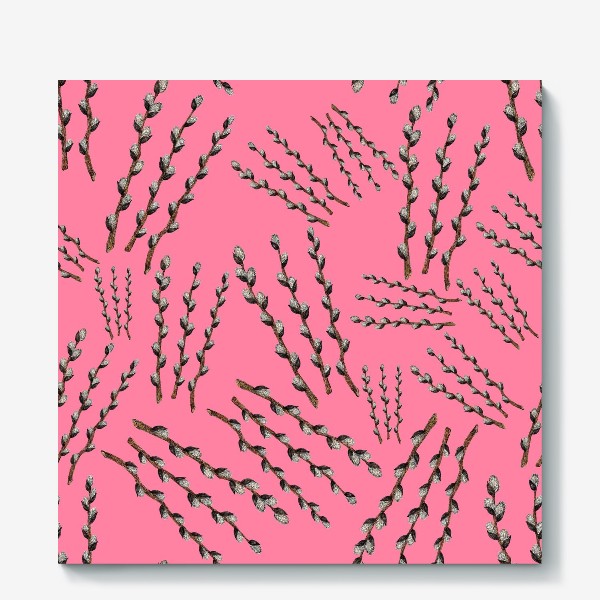 Холст «Пасха - паттерн с веточками вербы на розовом фоне»