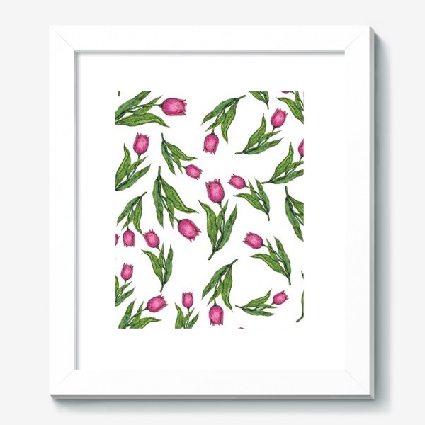 Картина «Розовые тюльпаны на белом фоне»