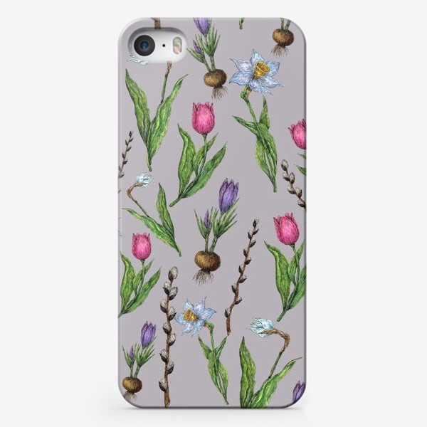 Чехол iPhone «Весенние цветы нарциссы, тюльпаны, крокусы и верба»
