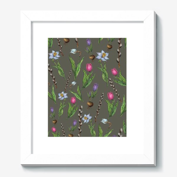 Картина «Узор с весенними цветами на фоне хаки»